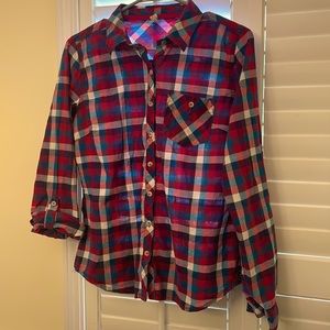 Girl Krazy plaid pattern button up red/blue shirt.